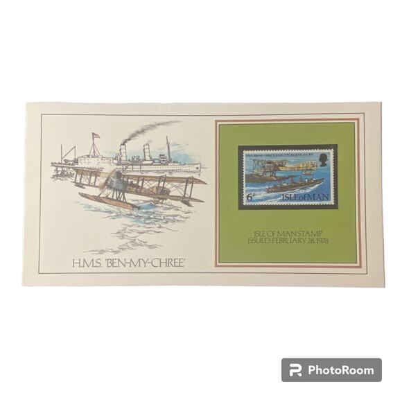 Vtg 1908 HMS Ben My Chree Isle of Man Stamp Basil Smith Print Issue 1978 Ship - Picture 1 of 4